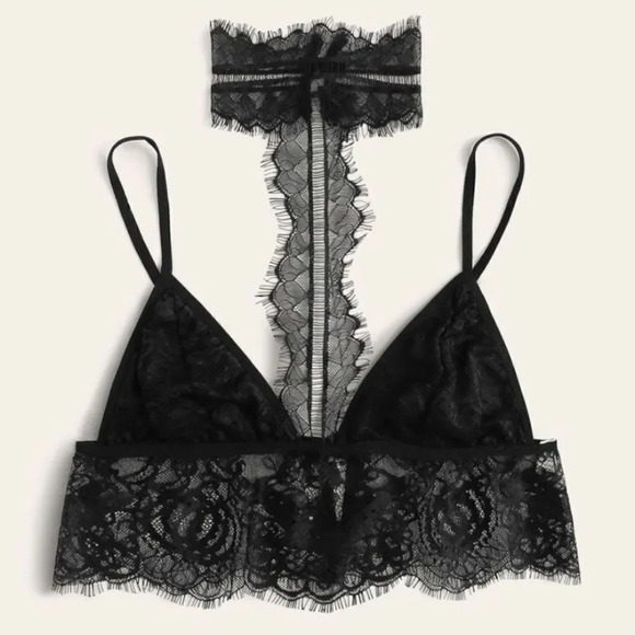 NEW! Floral Eyelash Lace Triangle Choker Bralette - Picture 1 of 7
